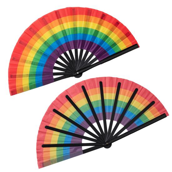 1 Set Folding Fan Easy Open LGBT Pride Rainbow Fan Portable Cooling Hand Fan for Festivals Dance Parties Events