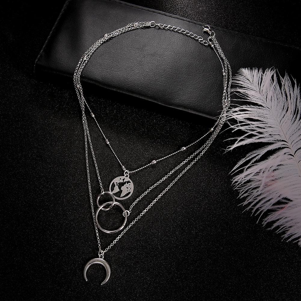 Women Multi-layer Moon Map Necklace Circle Multilayer Alloy Geometric Necklace Charm KTJ