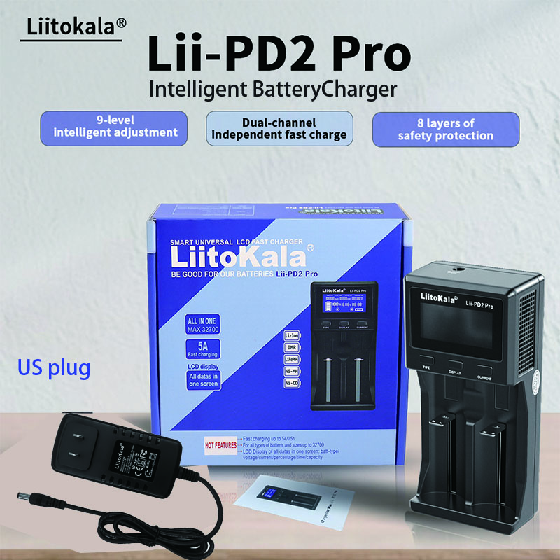 LCD Зарядное устройство для аккумуляторов LiitoKala Lii-PD2-Pro 3,7 В Li-ion /18650/18500/16340/26650/21700 /20700/18350/CR123A 1,2 В