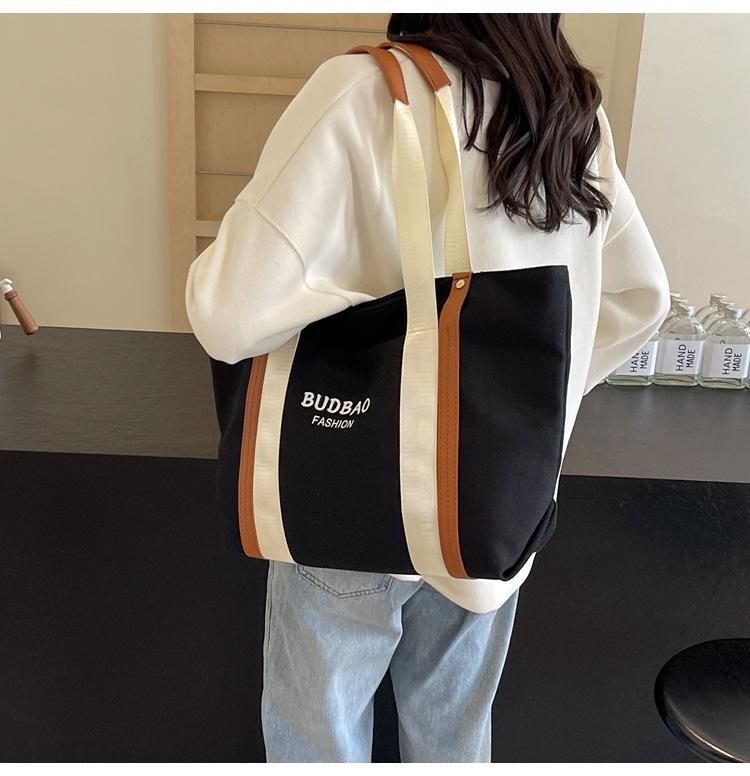 Canvas Bag Commuter Bag Women's New Trendy Casual Large-capacity Portable Tote Bag Ins Student Shoulder Bag