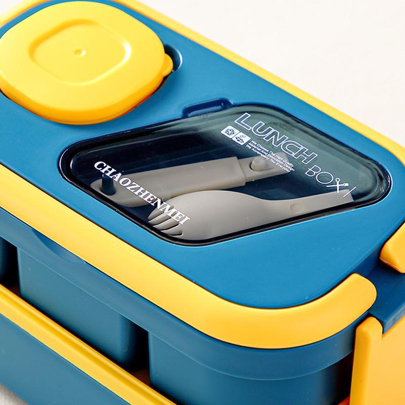 Многослойный герметичный ланч-бокс со столовыми приборами для школьников, пригодный для использования в микроволновой печи