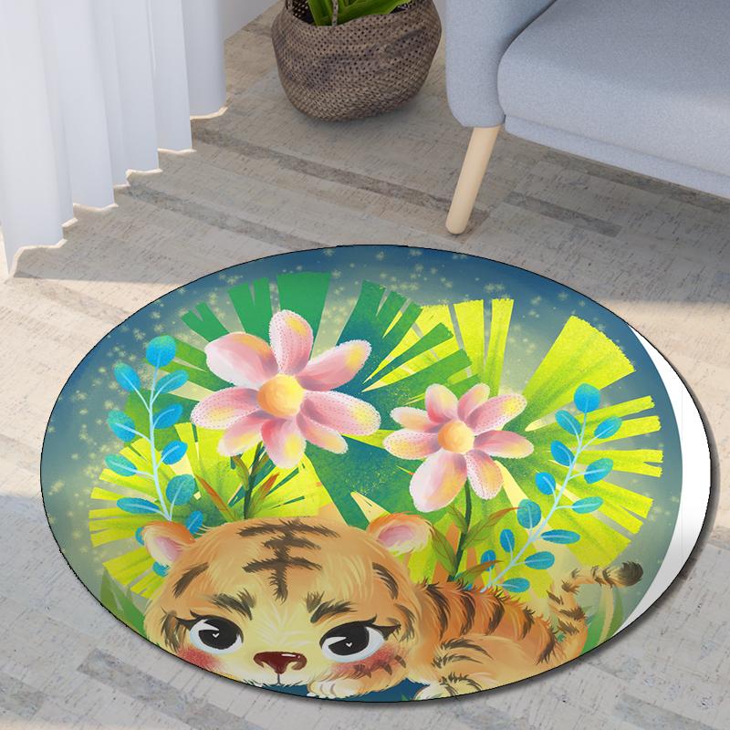 Круглый ковер с принтом двенадцати китайских знаков зодиака, детский коврик для гостиной, напольный коврик для спальни, нескользящий коврик, подарок на Новый год