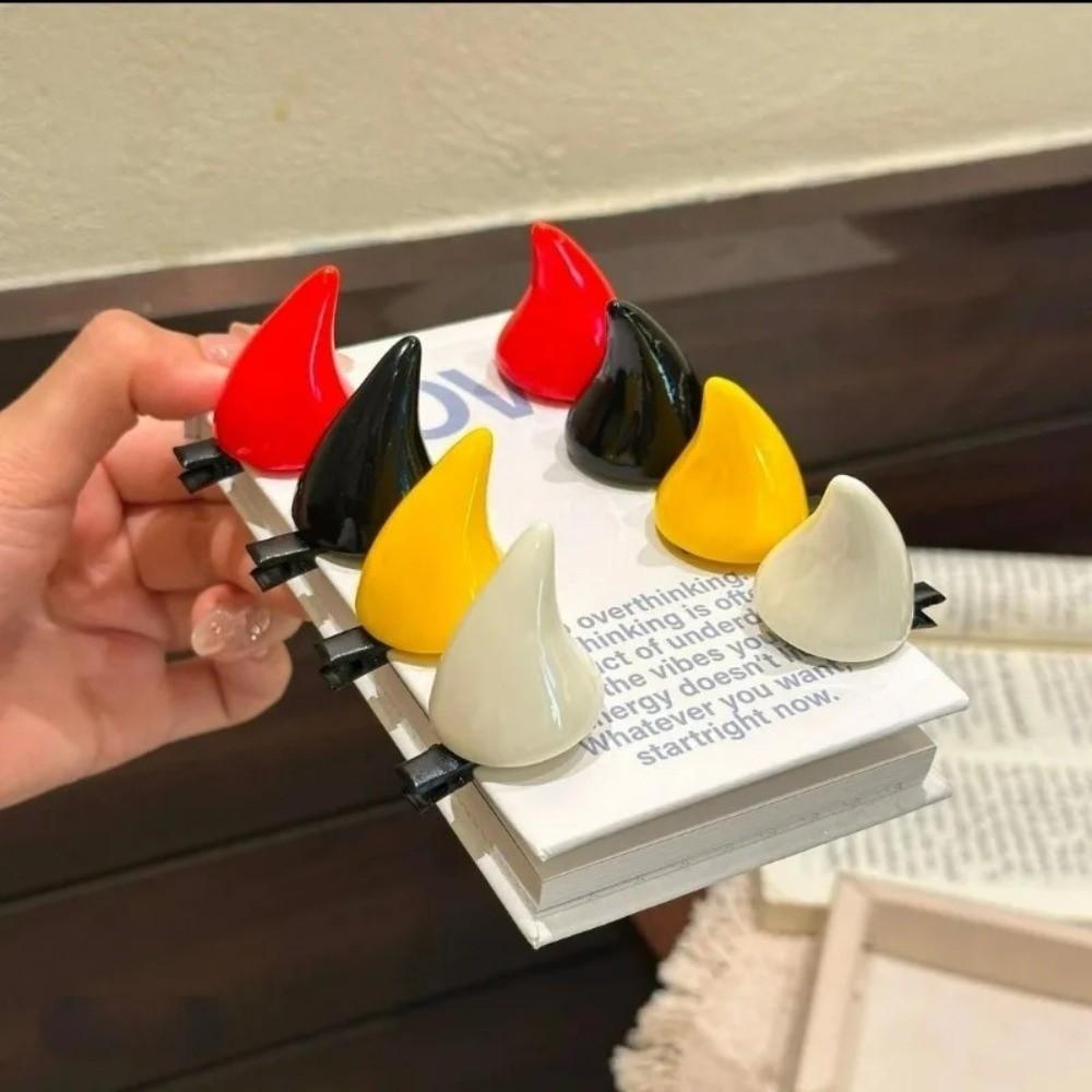 2Pcs OX Horn Shape Hair Barrettes Solid Color Duckbill Hair Clips Devil Horn Hair Clips Headwear
