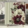 1 шт. 71x71 дюйм Цветочная шторка для душа - Большие бордовые и кремовые цветы с зелеными листьями, Полиэстер, стираемый в машине, Элегантная B