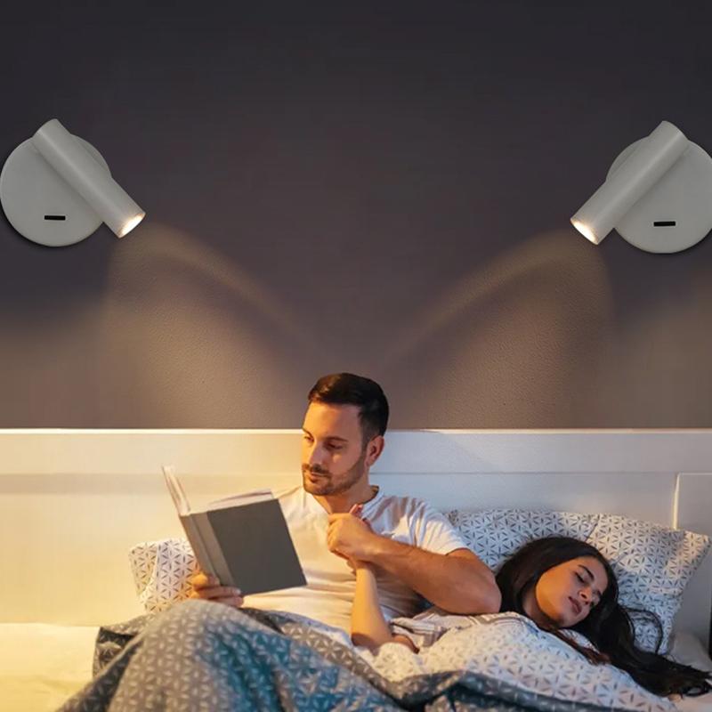 3105 Bedroom Bedside Wall Lamp 350-Degree Rotatable Reading Light Spotlight with Switch,3W Warm Light