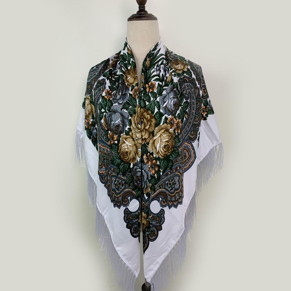 Ethnic Style Peony Tassel Shawl: Cotton Headscarf for Women - Warm Autumn/Winter Square Scarf & Sunscreen