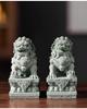 Chinese Green Sandstone & White Marble Lion Ornaments for Fish Tank Decoration