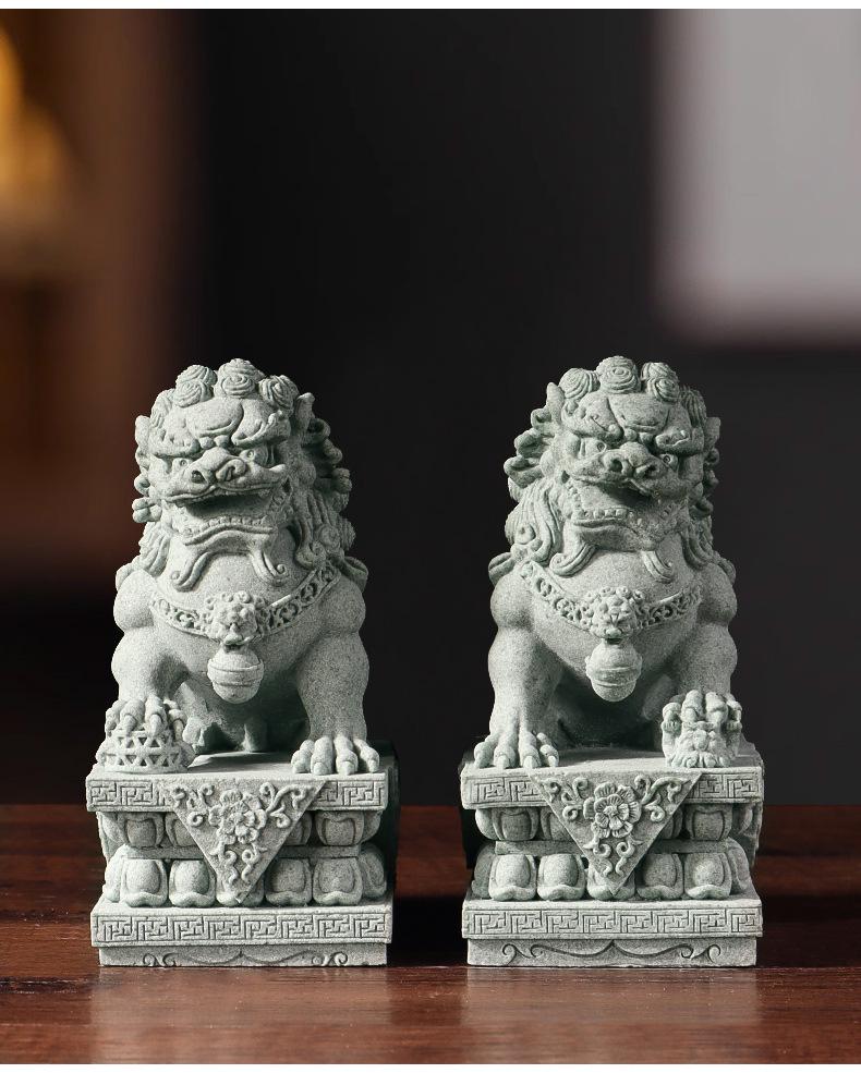 Chinese Green Sandstone & White Marble Lion Ornaments for Fish Tank Decoration