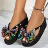 Мода 2024 года, женская обувь, большие размеры, женские тапочки, новые повседневные тапочки с блестками и бабочкой, женские летние тапочки на танкетке с бисером