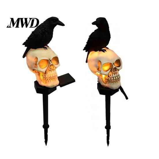 Solar Powered Pathway Lighting LED Crow Skull Light, Waterproof Halloween Gothic Decorative Stakes for Flowerbeds on Skeleton Head Stake Lamp Garden,