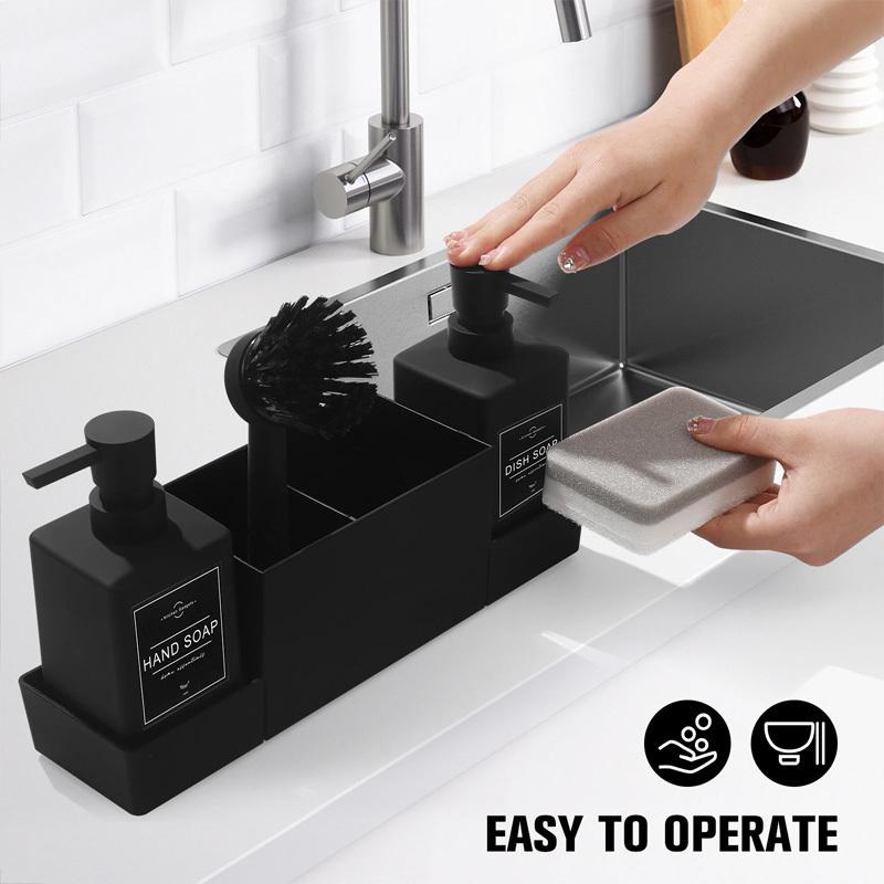 6Pcs/set Soap Bottle Storage Tray Brush Set with Storage Compartment Portable Pump Bottle for Organizer Home Sink Kitchen