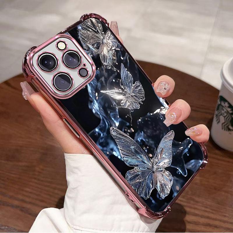 Кристаллическая бабочка мечты подходит для iPhone 16 Pro, чехол для мобильного телефона с гальваническим покрытием, Apple 15/14 Pro, противоударный мягкий чехол