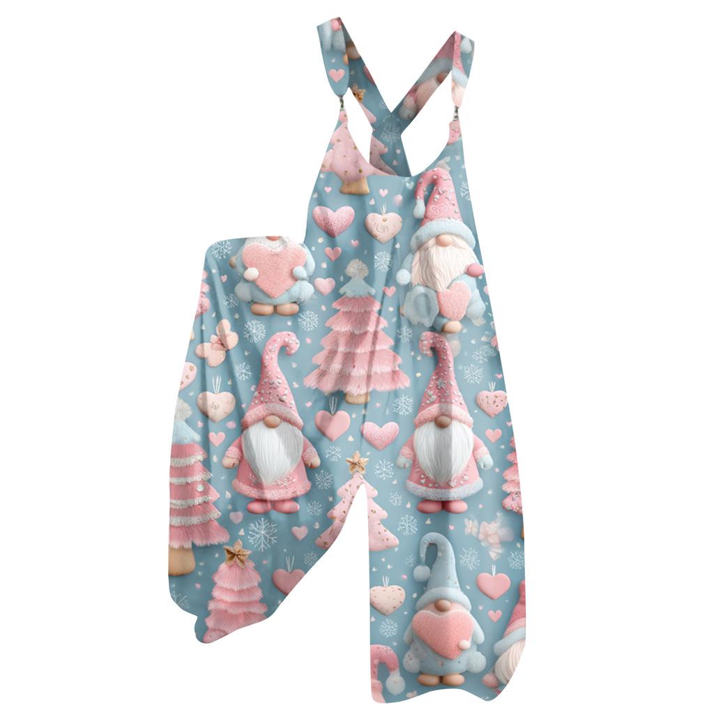 Women's Summer Overalls Floral Print Vintage Jumpsuit (Non-Adjustable Straps)