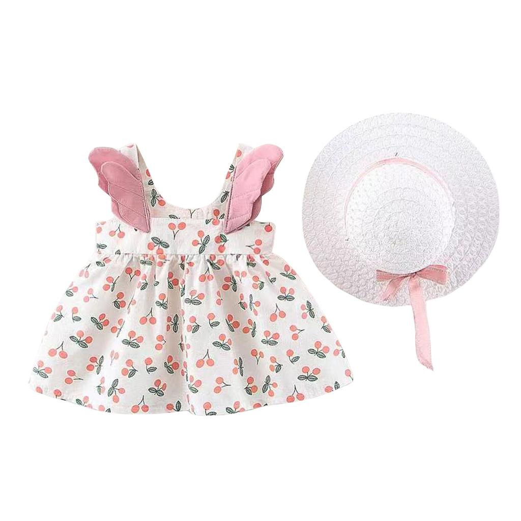 Летний комплект для девочек без рукавов с милым принтом принцессы в платье и шляпе