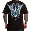Sullen Great Seal Skull USA Wings Tattoo Art Graphic T-Shirt Bohemian Style Black Crew Neck Tee Patriotic Skull Crossed Swords