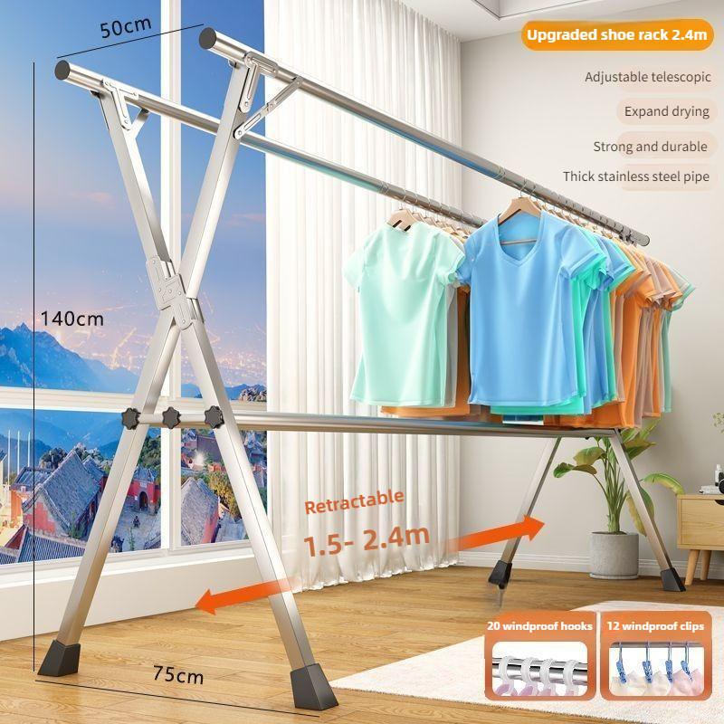 Сушилка для одежды из нержавеющей стали, бытовая складная вешалка-стойка, балконная, 5-полюсная, выдвижной инструмент для сушки одежды