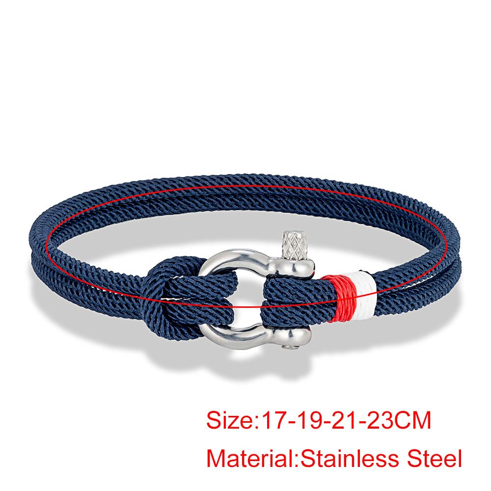 Navy Blue Braided Rope Bracelet Stainless Steel Mini Horseshoe Shackle with Screws Bracelets for Men Women Couple Jewelry