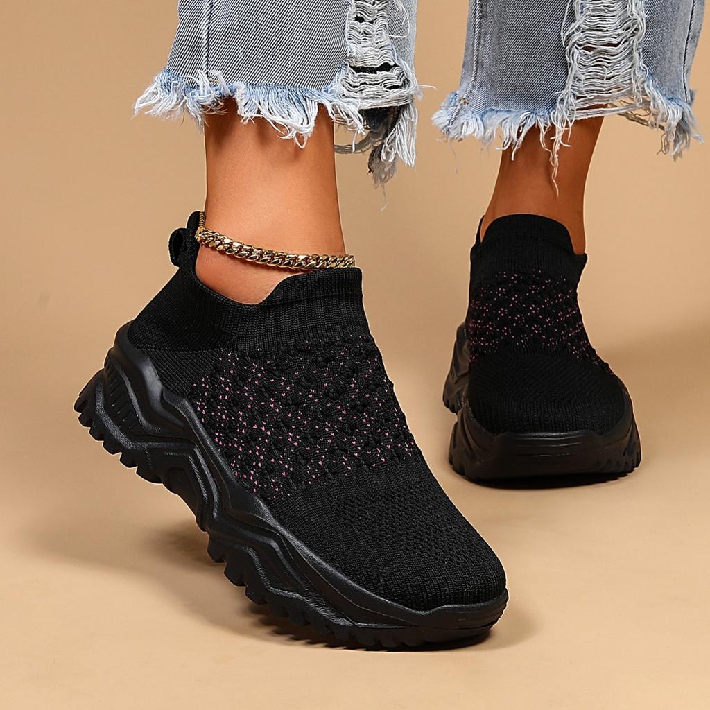 Women's Breathable Knit Sneakers, Comfortable Round Toe Low Top Shoes, Women's Casual Slip On Shoes