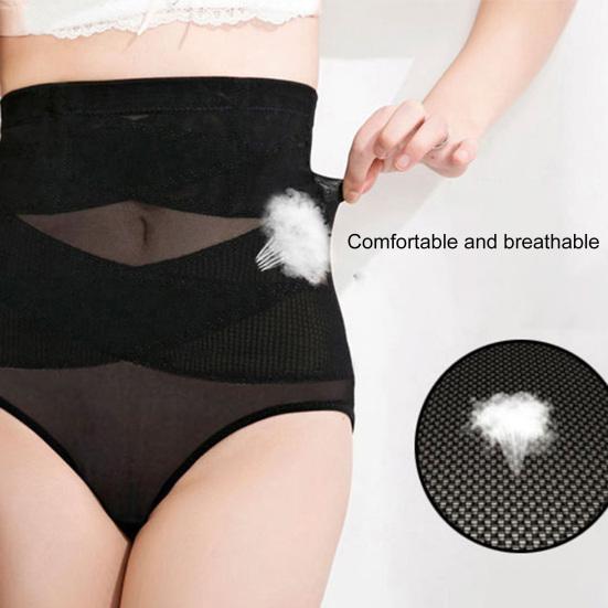 Women Shaping Brief High-waist Cross Compression See Through Breathable Holes Underwear Sexy Panties