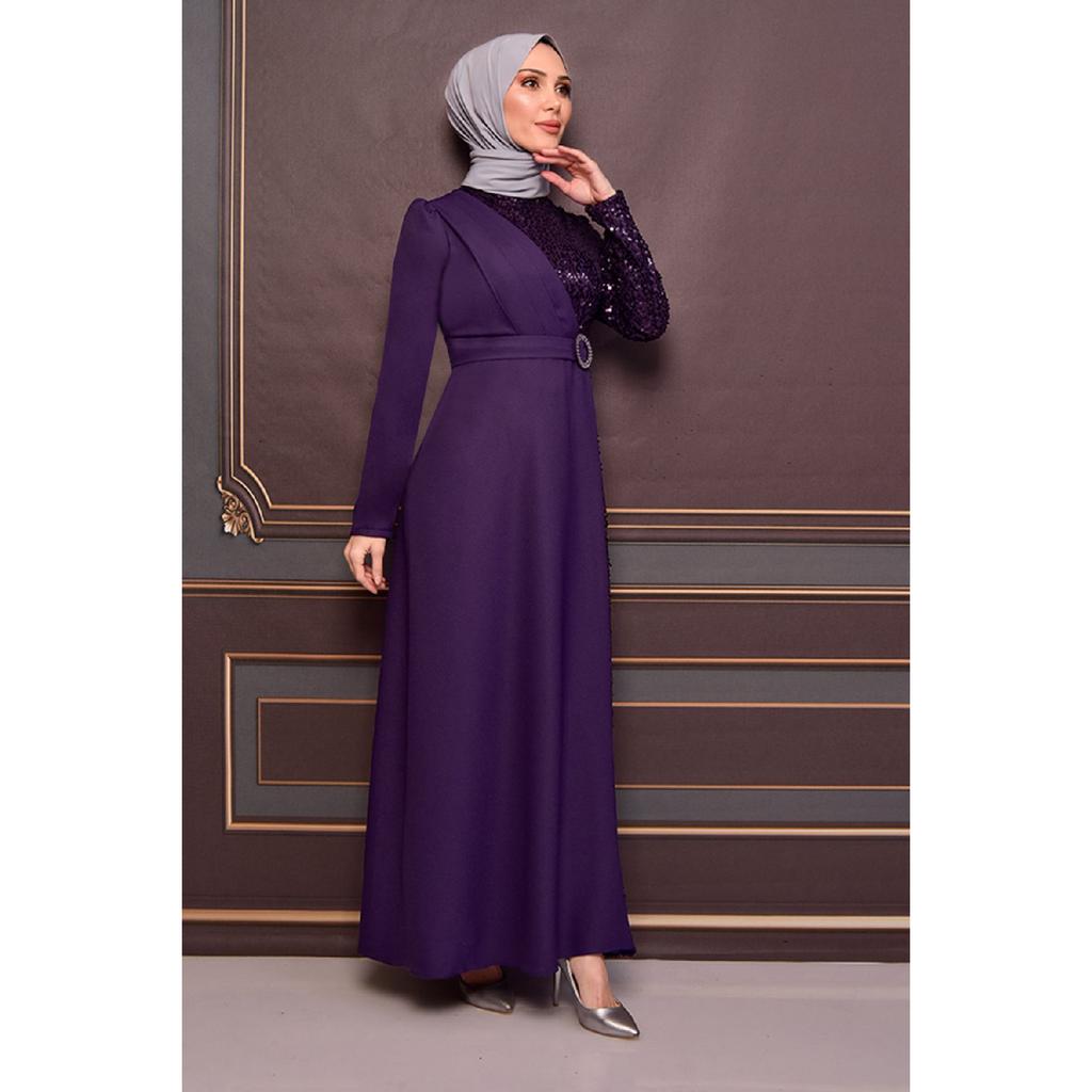 Женская одежда, вечернее платье, модное длинное вечернее платье из крепа с блестками и поясом, хиджаб 2516