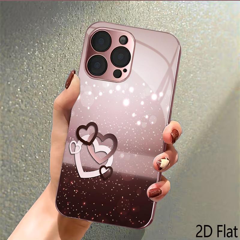 Свет в форме сердца 2D Плоский Для iPhone 17 18 16 15 14 13 12 11 Pro Max XS XR 8 7 Plus Чехол для телефона Ударопрочный Защитная задняя крышка