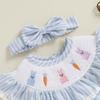 Baby Girls Rompers Easter Clothes Rabbit Carrot Embroidery Stripe Ruffles Sleeveless Infant Bodysuits Jumpsuits with Headband