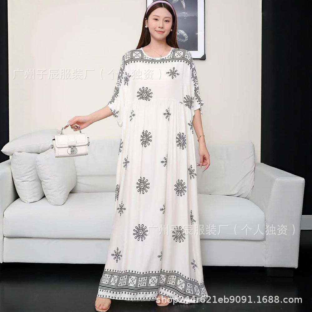 Юго-Восточная Азия 100 кг супер пышное платье пышная девушка плюс короткий рукав платье для беременных свободная цветочная пляжная длинная юбка