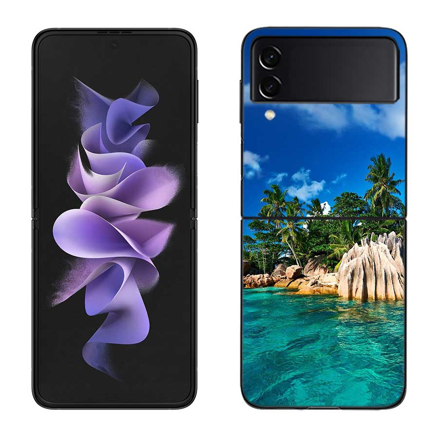 Sea Tropical Palm Trees Beach Case for Samsung Galaxy Z Flip 6 Flip 5 4 3 5G Black Cell Phone Cover Samsung Z Flip 5 5G Luxur