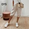Women Pants Loose Drawstring Elastic Waist Casual Solid Color Pocket Design Knee Length Pants for Daily Wear Sport Beach