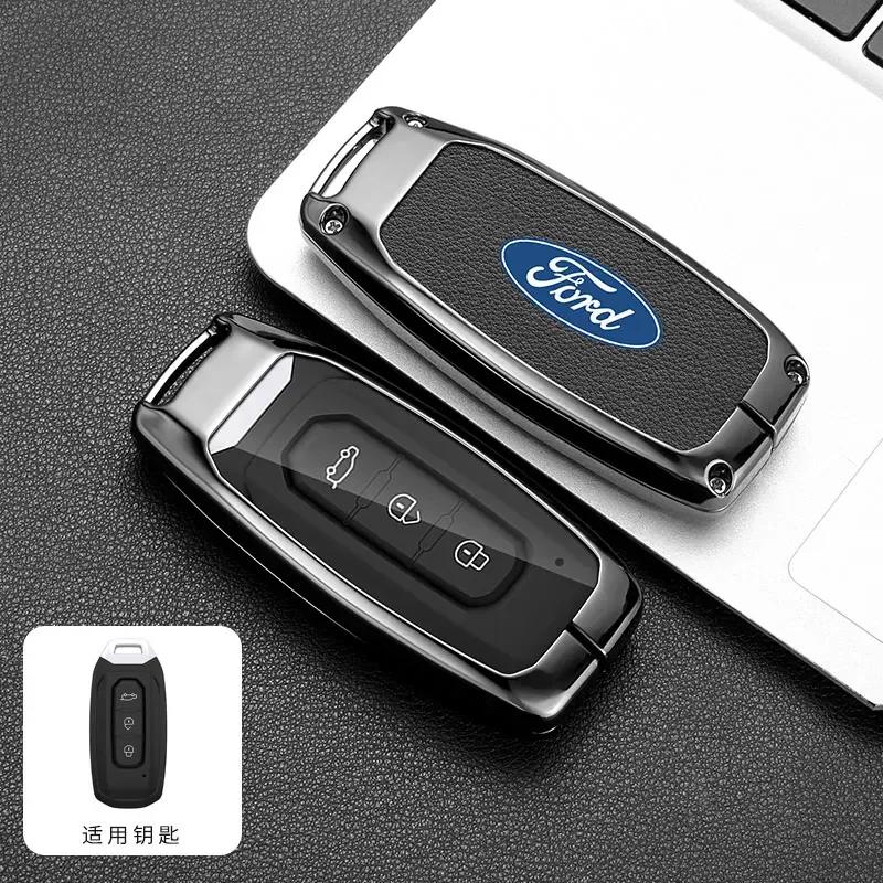 New 2026 Car Sticker For Ford Leather Car Key Cover Shell Fob Holder Protector Case Keychain Accessories For Ford Transit Custom