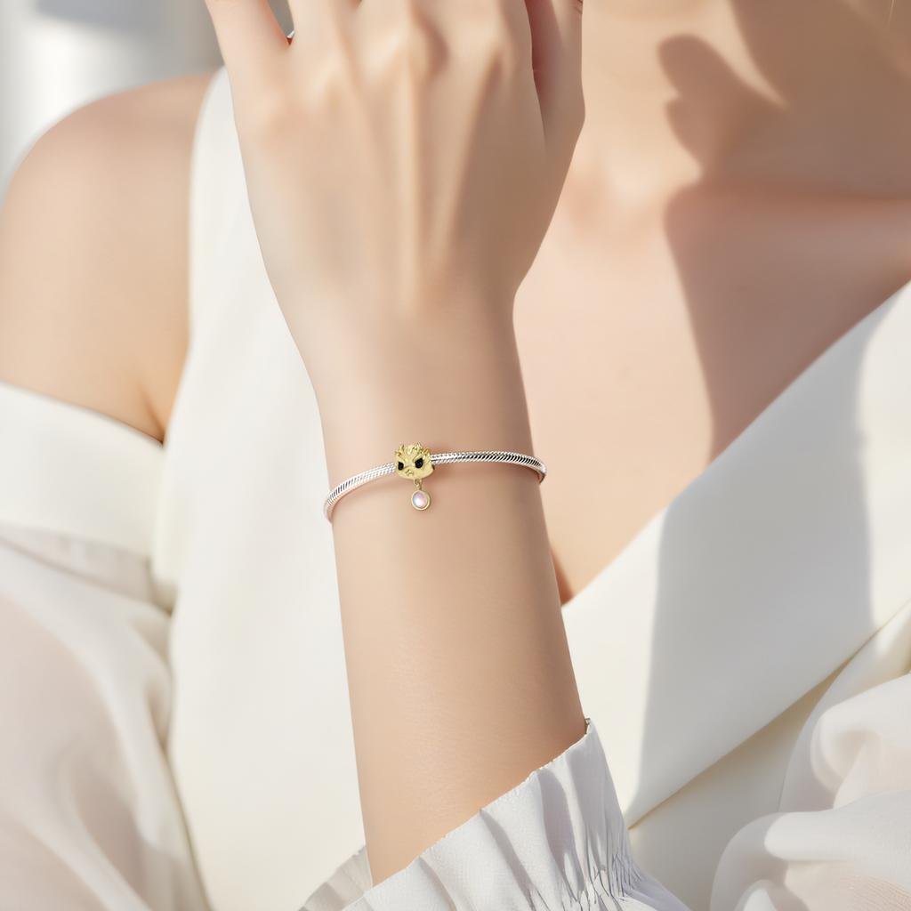 Cute Golden Little Dragon Charm Real 925 Sterling Silver Cartoon Beads for Women Charm Bracelet Necklace Fashion Jewelry Making