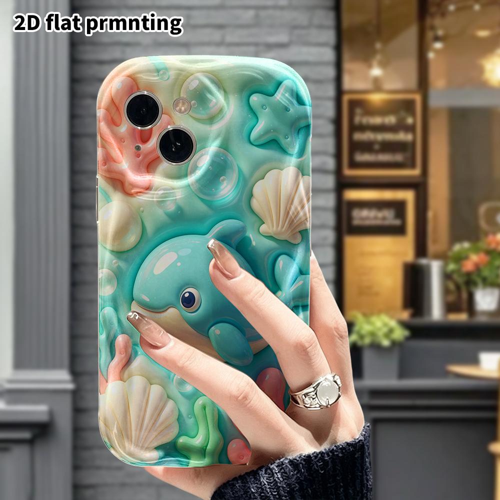 Phone case: 2D flat design, suitable for iPhone 18, 17, 16, 15, 14, 13Pro protective case, cute rounded little whale, perfect Christmas and Halloween