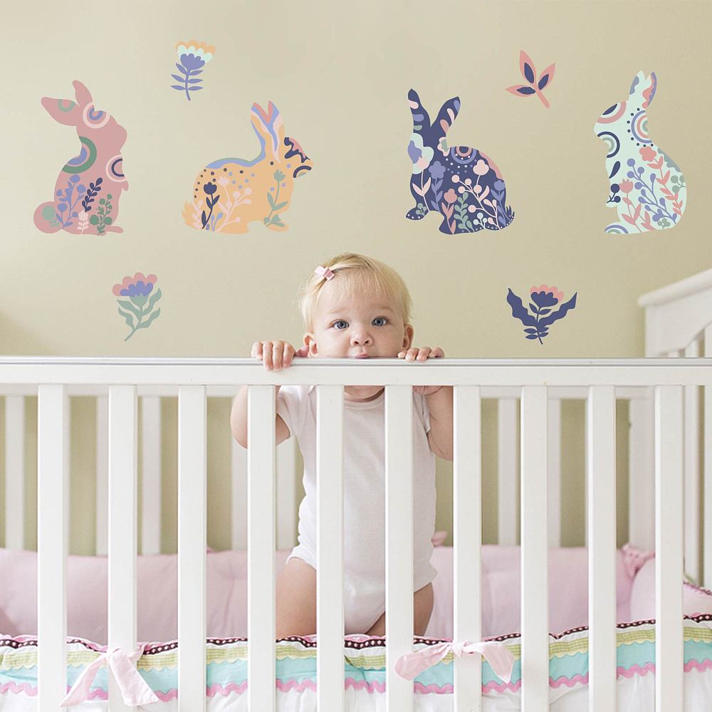1sheet PVC Wall Stickers Wall Decoration Rabbit Pattern 900x390mm