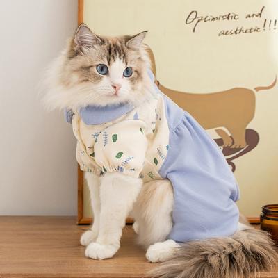 Принцесса лацкан маленький цветок четырехлапое хлопковое пальто одежда для кошек синий кот котенок бесшерстная кошка осень и зима одежда для домашних кошек