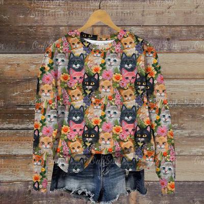 3D Cat Print Женские толстовки с капюшоном Осень Новые пуловеры Толстовки Женские модные повседневные женские топы с круглым вырезом Свободная хлопковая одежда