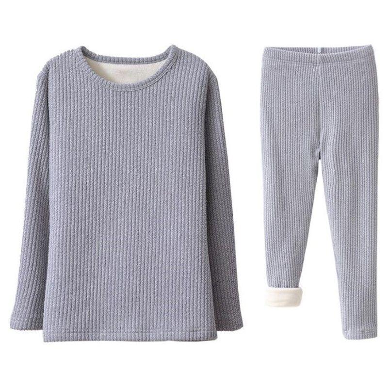 Детский комплект нижнего белья Средний и Большой для Мальчиков и Девочек Пижама Осень и Зима Теплые Длинные Кальсоны Верх и Низ На Флисовой Подкладке Утепленный Теплосберегающий