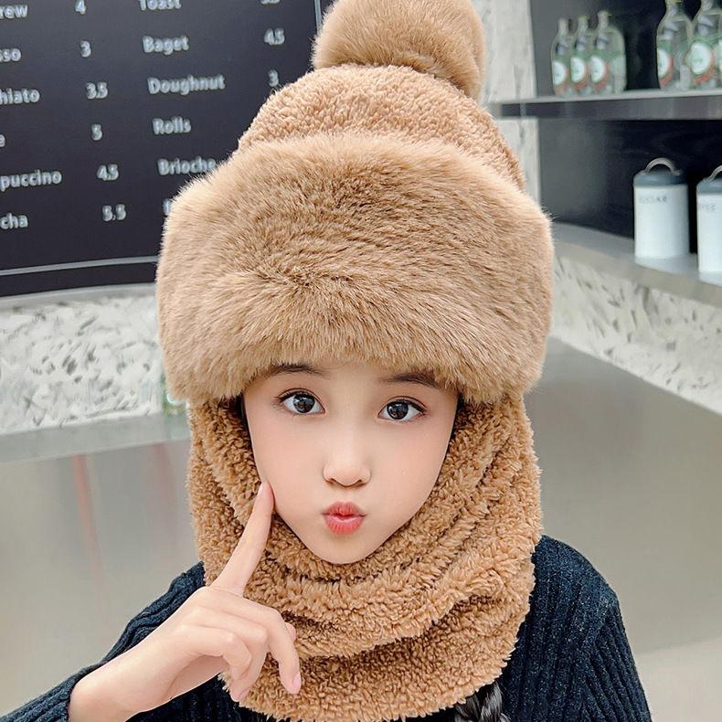 Зимняя шапка для девочек, защита ушей, ветрозащитный шарф для езды на велосипеде, корейский шарф, цельные шапки для детей, толстый бархат, теплая шапка для головы