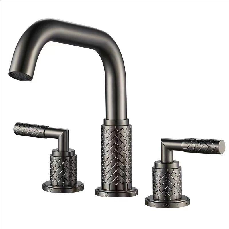 Gray Basin Faucets Brass Antique Bathroom Faucet Brushed Gold Sink Faucets 3 Hole Hot And Cold Black Waterfall Faucet Water Tap