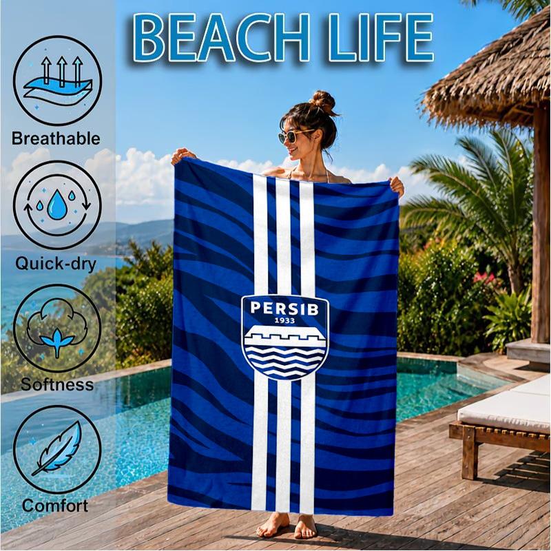 Persib Bandung Football Crest Beach Towel, Quick-drying, Easy to Care for, Suitable for Both Fitness and Beach Vacations,Sports Essential