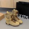 Новые западные ковбойские сапоги, тонкие короткие сапоги, внутренняя скрытая танкетка, высокие на шнуровке, модные короткие женские сапоги для мотоциклистов