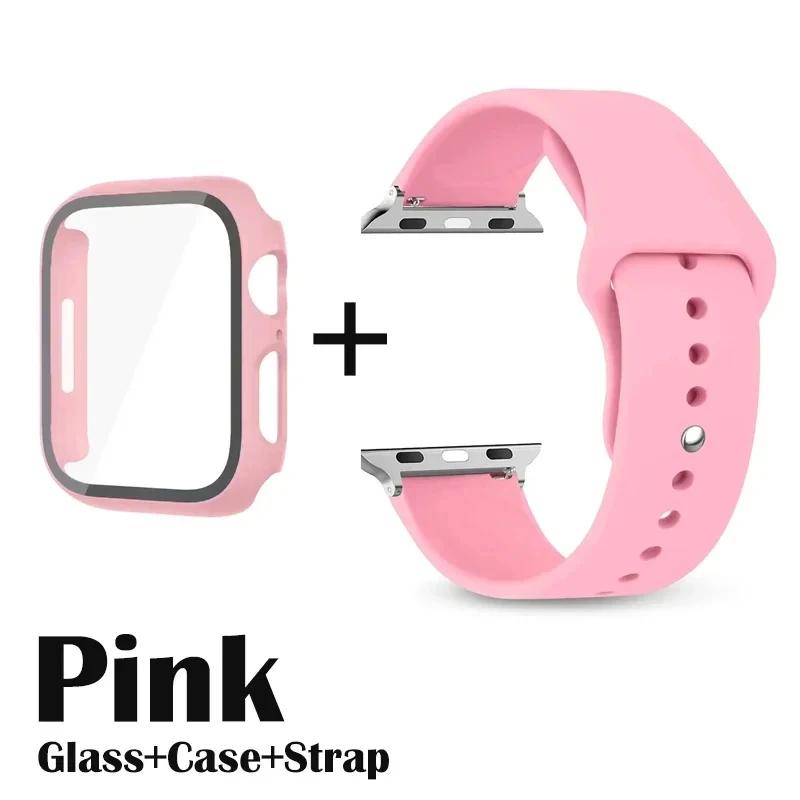 Стекло+корпус+ремешок для Apple Watch Band 42 мм 44 мм 41 мм 40 мм 38 мм 45 мм 49 мм Защитные пленки для Apple IWatch Series 8 7 6 SE 5 4