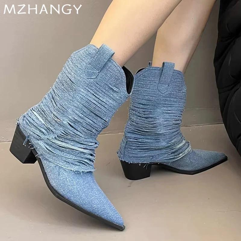 Ковбойские высокие сапоги женские ботильоны остроносые туфли женские зимние сапоги 2024 сексуальные туфли туфли-лодочки зимние челси женские ботинки