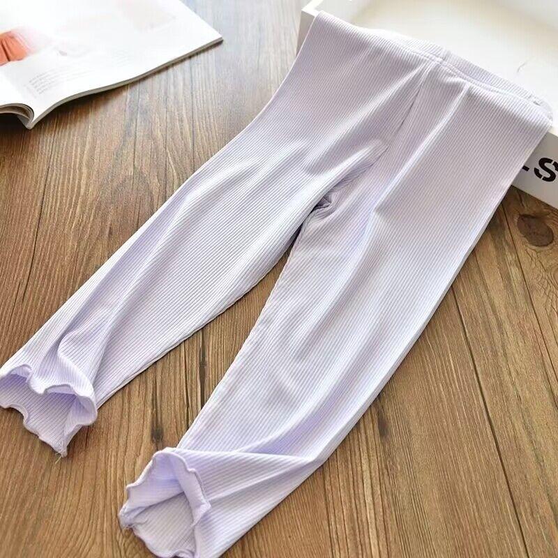 Girls Ice Silk Thin Summer Casual Pants Korean Solid Wearable Leggings Trendy and Versatile