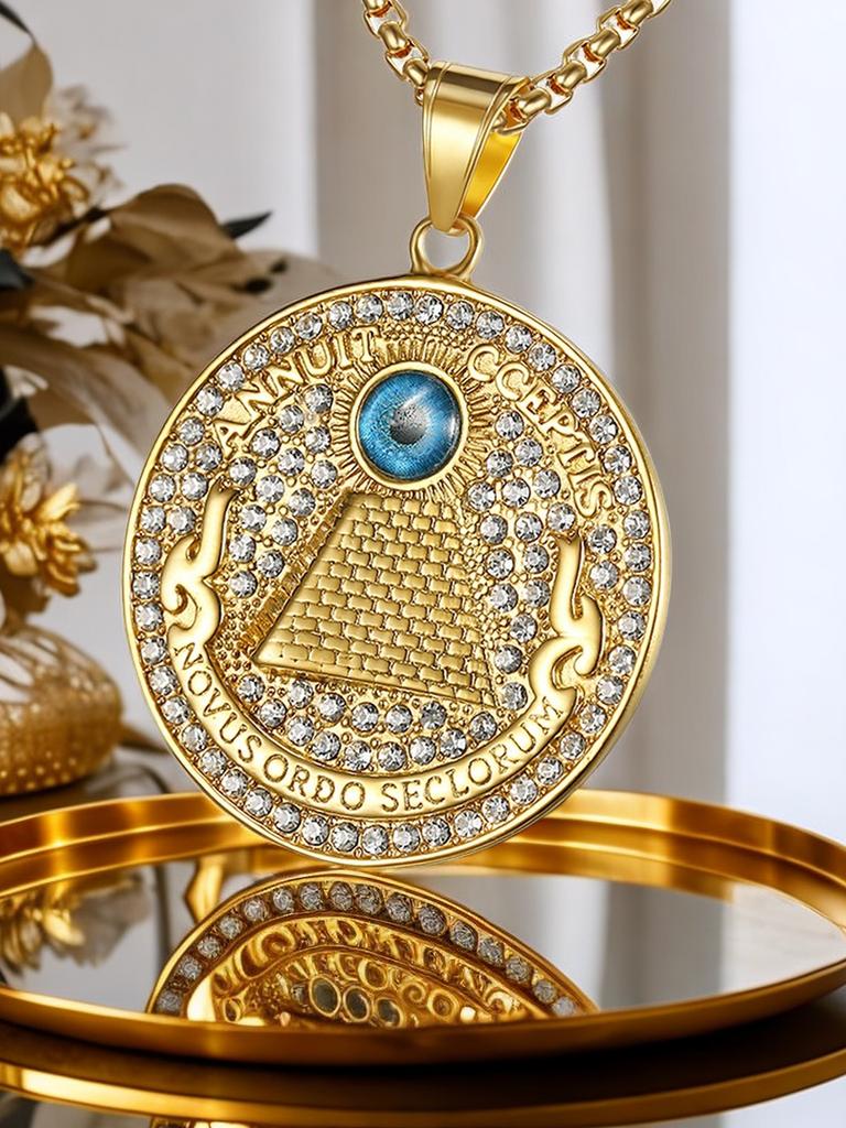 Ancient Egypt Pyramid All See Eye of Providence Pendant Gold Color Stainless Steel Round Necklace for Men Egyptian Jewelry Gift