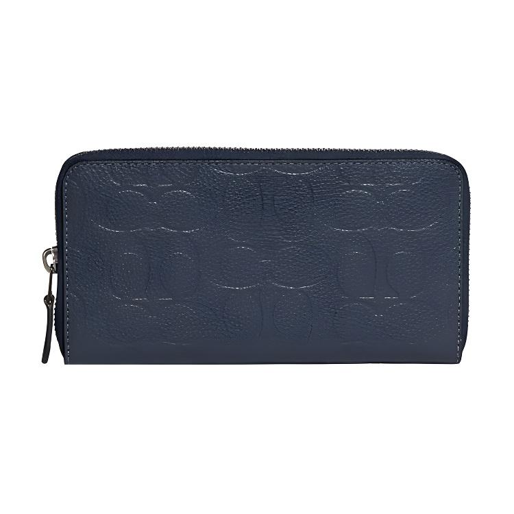 Coach Кошелек-гармошка 19 Застежка-молния Кожаный кошелек с тиснением логотипа Женский кошелек Темно-синий C1226-DDE