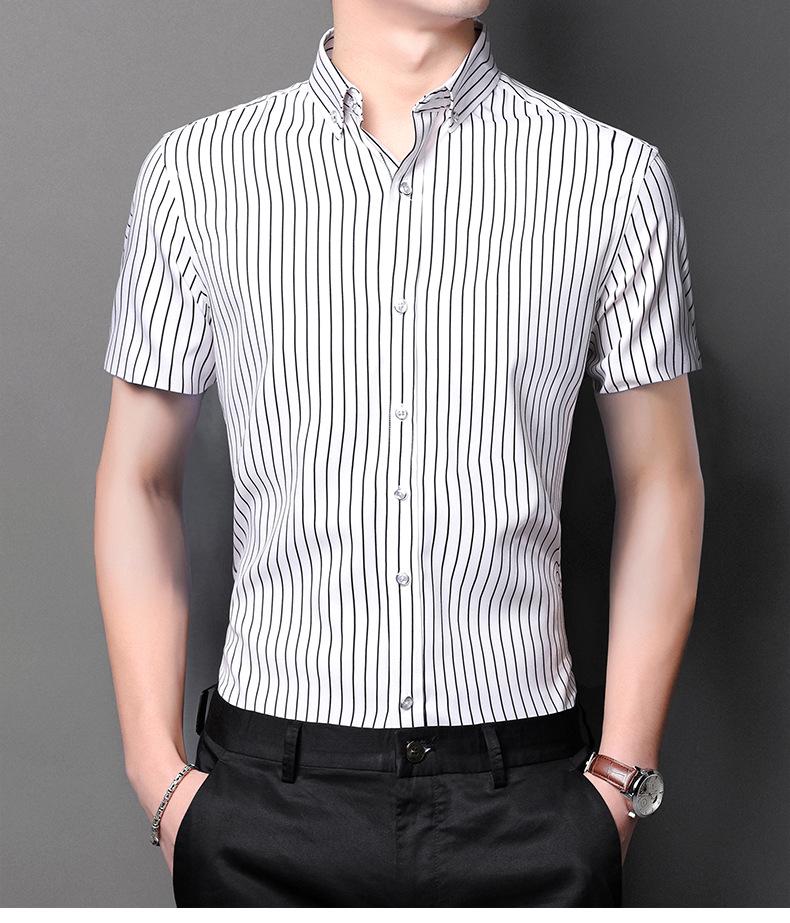 Мужская стрейчевая деловая рубашка: Полосатый с длинным или коротким рукавом, коллекция весна/лето