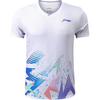 Li Ning Badminton Series Colorful Printed V-Neck Pullover Short Sleeve T-Shirt Men Tops Standard-White AAYT993