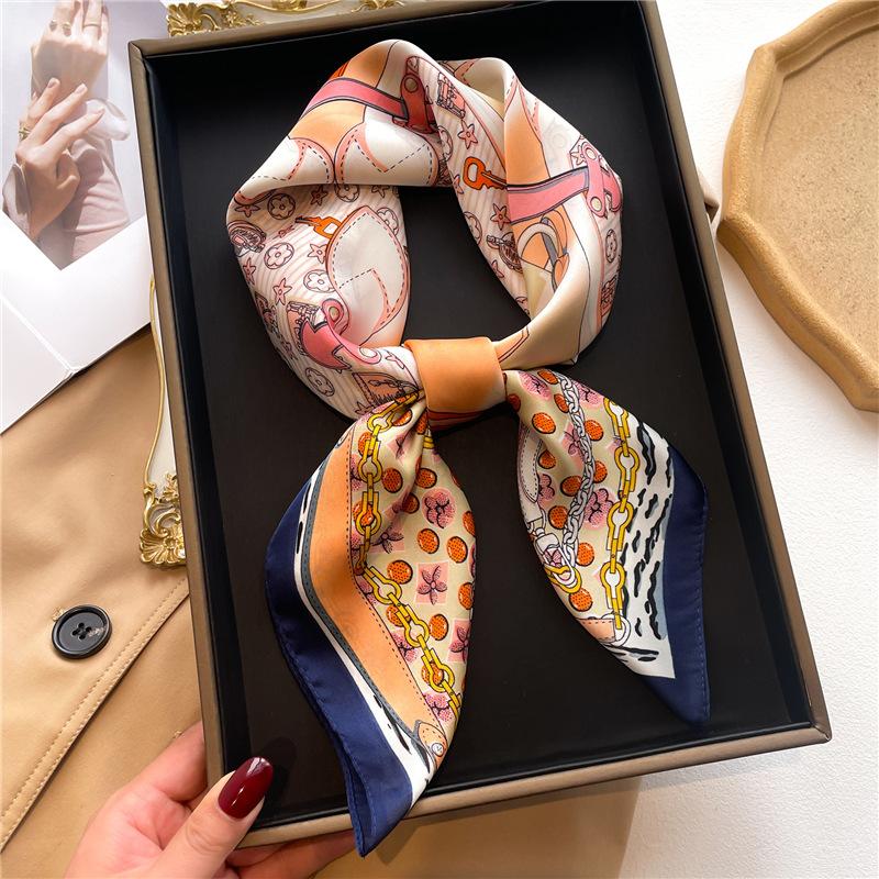 Peony Flower Small Silk Scarf Satin Versatile Scarf Thin Sunscreen Headscarf 70Cm Simulated Silk Square Scarf