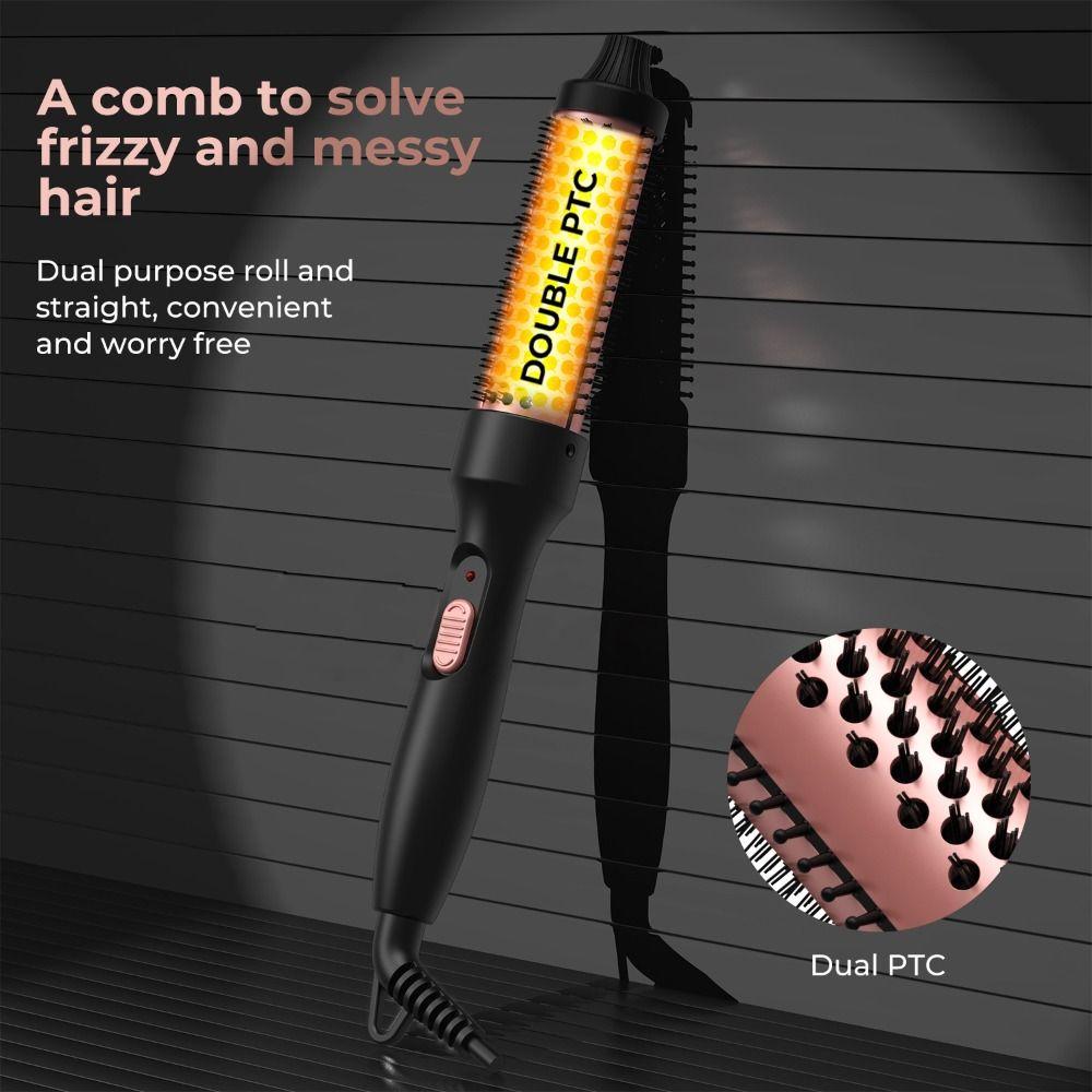 3 IN 1 Heated Curling Iron Brush Volumizing Brush Styling Tools Hot Curling Comb Home