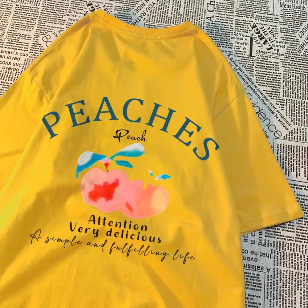Peaches Attention Very Delicious Letters Men T Shirt Hip Hop Loose New Tops Fashion Casual Tshirts Summer Cotton Tee Clothing